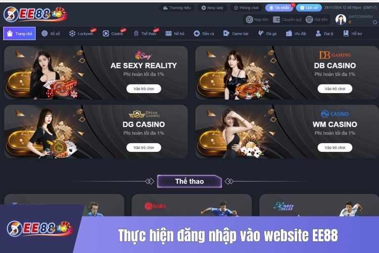 Thực hiện đăng nhập vào website EE88