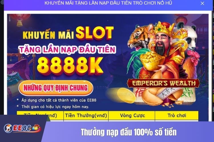 Thưởng nạp đầu 100% số tiền