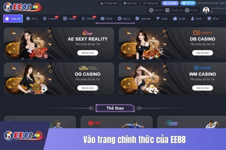 Vào trang chính thức của EE88